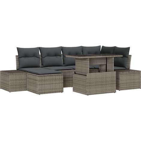 Maison Exclusive - Set Divano da Giardino 7 pcs Grigio Poly Rattan (1/5)