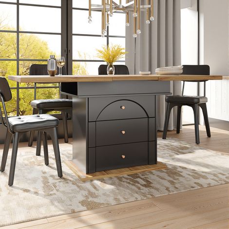 Tavolo da pranzo allungabile 110-140×80cm per 4-6 persone, tavolo da cucina e soggiorno con 1 anta e 2 cassetti, MDF, nero