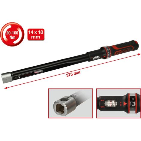 KS Tools 14x18 mm ERGOTORQUEprecision Einsteck-Drehmomentschlüssel, 20-100 Nm