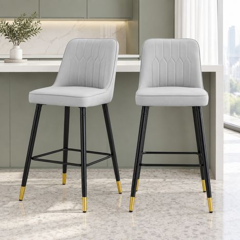 Tabouret de bar lot de 2, 100 cm, PU gris clair et métal noir, avec repose-pieds HAVRYA (1/5)