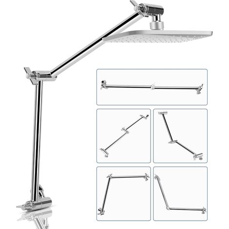 pommeau de douche, bras de douche réglable de 46 cm, montage sans outils, chromé, bras de douche extensible pour n'importe quel angle de douche, connecteur universel G1/2 (1/5)