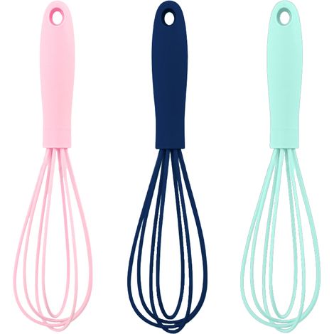Lot de 3 mini fouets de cuisine colorés en silicone de qualité supérieure - Mini fouets pour œufs, idéaux pour remuer et cuisiner. (1/5)