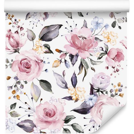 Carta da parati con rose colorate a tema natura per soggiorno e camera da letto, 50x1000 cm (1/5)