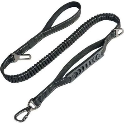 Laisse pour Gros Chien Anti-Traction (1.65 M)【Ceinture de Sécurité】 Absorption de Choc + Couture Réfléchissante + Double Poignée (Noir) (1/4)