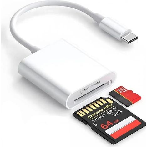 Lecteur de cartes USB-C / USB-C, adaptateur pour cartes mémoire SD/TF, lecteur de cartes universel intelligent à compatibilité multiple, transfert de données rapide