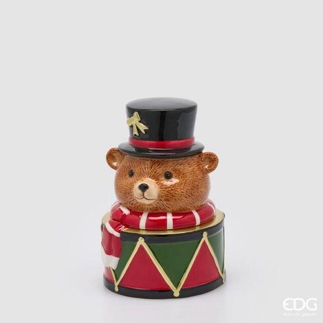EDG Enzo De Gasperi Contenitore Natalizio Orso con Sciarpa H24x16,5x16 cm Verde Rosso – Decorazione di Natale (1/2)