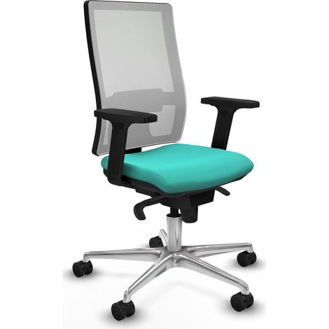 Horna sincro malla blanca similpiel turquesa brazos 2D base aluminio  ruedas 65mm nailon (1/5)