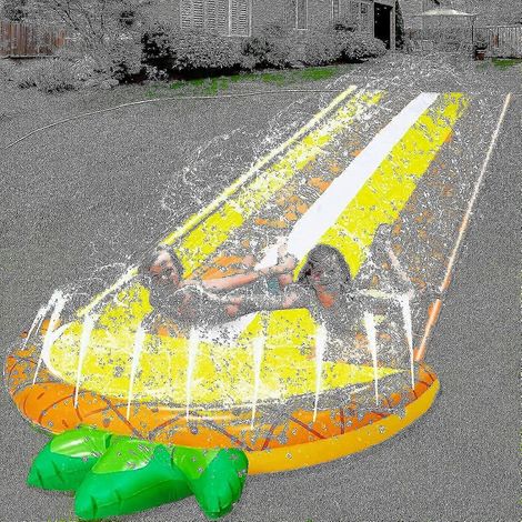 Toboggan aquatique à jets d'eau pour enfants, skateboard, toboggan ananas jaune, toboggan à jets d'eau bilatéraux (1/5)