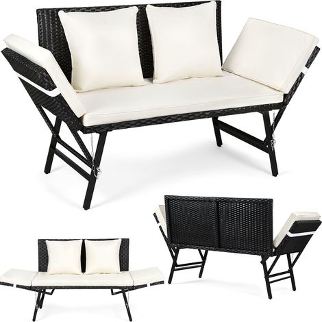 TolleTour Gartenbank Farbwahl 3-Sitzer Polyrattan Rattanmöbel Garnitur Möbel Rattanlounge Beige