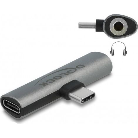 Delock Adaptateur USB-C vers mini-jack + USB-C femelle 60W - Gris