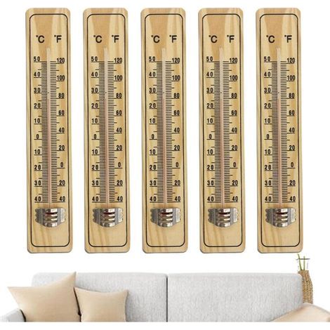 Pologmase Lot de 5 thermomètres muraux, thermomètres d'ambiance, thermomètres d'intérieur en bois pour cuisine, thermomètres à effet de serre, thermomètres de jauge (1/5)