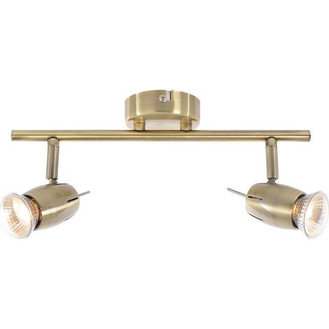 Litecraft Frank Spotlight Bar Ceiling GU10 2 Arm With LED Bulbs - Antique Brass (1/4)