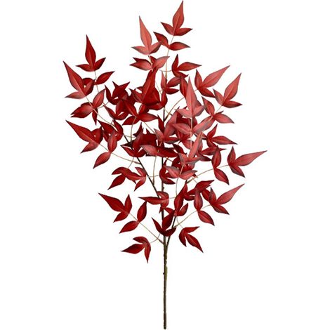Branche de feuille artificielle, tige de verdure décorative, plante en tissu de soie, fil de fer rouge (1/5)