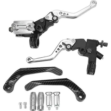 Kit de guidon universel pour moto avec maître-cylindre de frein 7/8 po, réservoir et protège-mains en fibre de carbone argentés (1 paire). (1/4)
