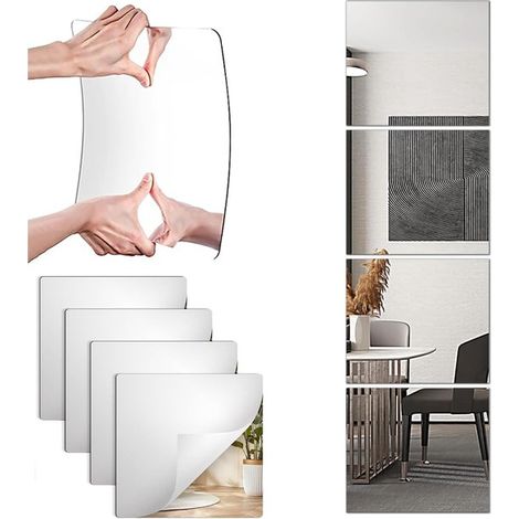 Lot de 5 miroirs acryliques incassables autocollants 30x30 cm, salle de bain, fitness, salle de sport (1/5)