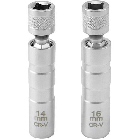 royaluxe-Lot de 2 Cle a Bougie Magnétique 16mm/14mm Longue, Extracteur de Douille Bougie, 3/8" -10mm Flexible Clés à Bougie, 12 Points Outil de Retrait de Bougie D'allumage, pour Voitures (1/5)
