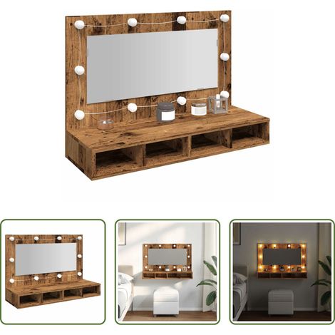 Miroir LED - Armoire à miroir avec LED vieux bois 90x31,5x62 cm (1/5)