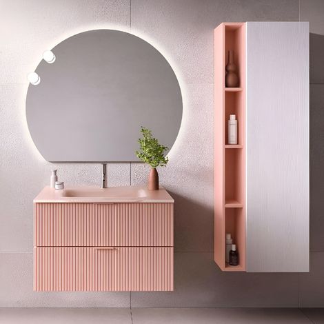 Mobile bagno sospeso 80 cm con lavabo e 2 cassetti LYRA Rosa Opaco (1/4)