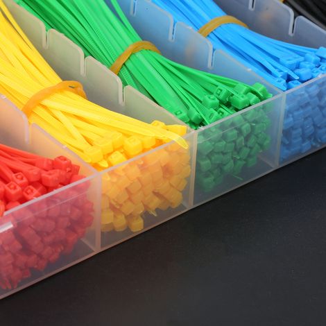 Colliers de serrage en nylon, conditionnés en boîte de 900 pièces, 6 couleurs différentes (1/5)