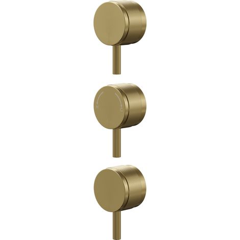 Colore Brushed Brass Industrial Style Half Knurled Control Handle Set for Triple Shower Valve (1/5)