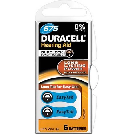 Duracell da 675 hearing aid batterie 6 pezzi acustiche