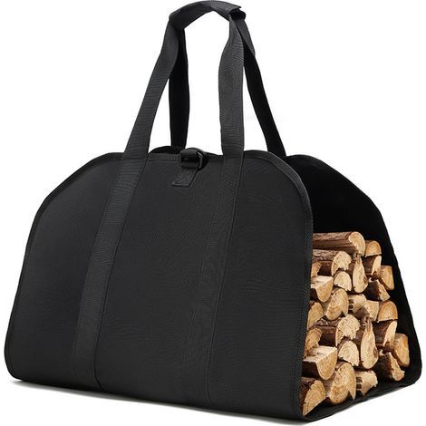 Brennholz-Tragetasche, Brennholz-Tragetasche aus Canvas, wasserabweisende Tragetasche, faltbares Kaminzubehör, ideal für Holzöfen, Camping und Strand (Schwarz) (1/5)