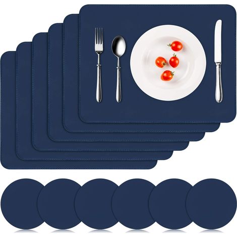 Set mit 6 PVC-Tischsets und Untersetzern, 40,6 x 30,5 cm (16" x 12"), abwaschbar und hitzebeständig, dunkelblau