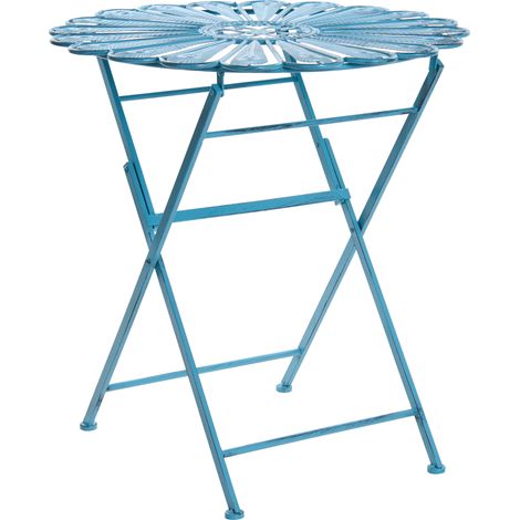 Mesa de balcón exterior tablero redondo de metal con efecto desgastado azul Pavia