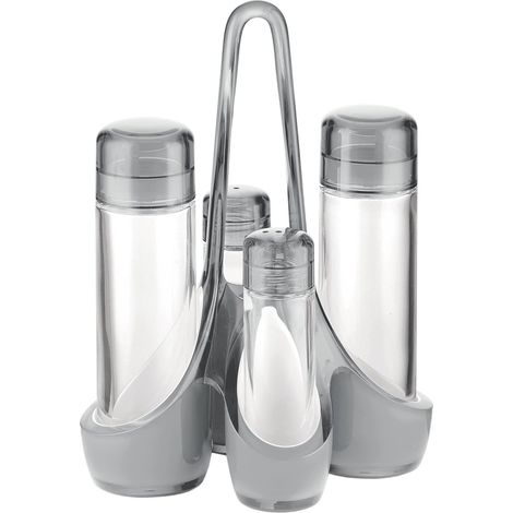 Guzzini Menage Set Olio Aceto Sale e Pepe Glam/Vintage, Grigio Cielo, 18.5 x 14 x h24 cm