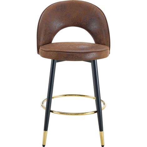 Set 2 sgabelli da bar girevoli 360° in tessuto marrone traspirante con gambe in metallo (1/5)