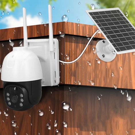 Caméra de surveillance solaire avec vision nocturne, haute définition, WiFi sans fil extérieur 355°, capable d'une rotation de 355° et d'une inclinaison de 140°. (1/5)