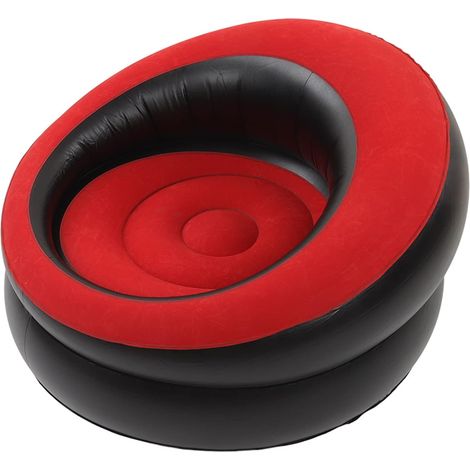 Fauteuil gonflable rond rouge noir avec surface en velours, siège paresseux gonflable en PVC, canapé gonflable compact pour salon, chambre et jardin (1/5)