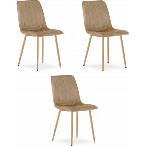 Sedia LAVA - velluto marrone / gambe color legno x 3 (1/5)