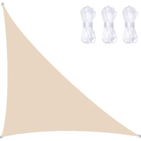 Voile d'ombrage triangulaire avec kit de fixation, 3 cordes, étanche, anti-UV et anti-UV, angle droit, pour terrasses extérieures (beige, 3 m x 4 m x 5 m) (1/5)