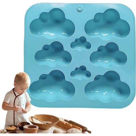 Moule nuage - Moule à fondant en silicone en forme de nuage 3D, 8 cavités, pour la confection de desserts et de puddings. (1/5)