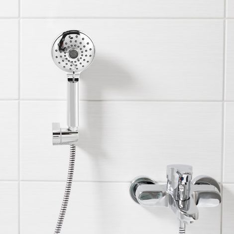 Kit douche à main G1/2 avec pommeau flexible tuyau support et écrou laiton, surface chromée, ABS, 0-0.6 Mpa, 0-100°C, 487g (1/5)