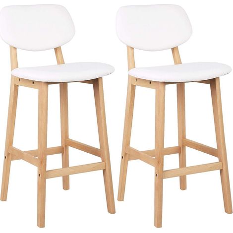 WOLTU Barhocker 2er Set Barstühle gut gepolsterte Sitzfläche und Rücklehne aus Kunstleder Design Stuhl Holz Weiß (1/5)