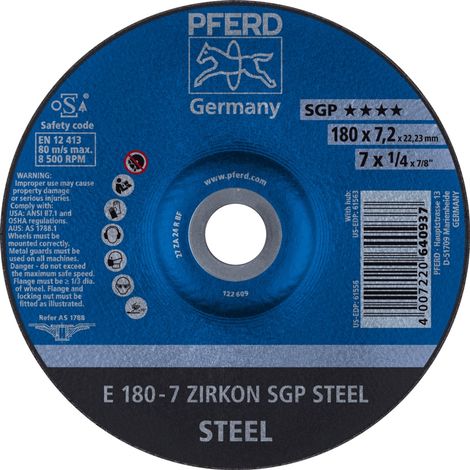PFERD Schruppscheibe E 180x7,2x22,23 mm ZIRKON Speziallinie SGP STEEL für Stahl (1/5)
