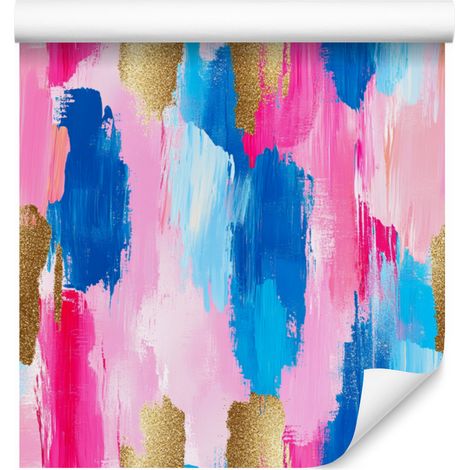 Papier peint à motifs de coups de pinceau, rose poudré et bleu, 50 x 1000 cm (1/5)