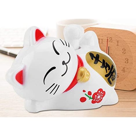Gatto bianco a energia solare che saluta – porta fortuna – decorazione per auto e casa