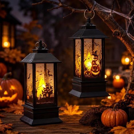 2 Pièces Halloween Decoration Lanterne Citrouille LED Lanterne Halloween LED Lampe,Deco Halloween Citrouille Lumineuse (1/5)