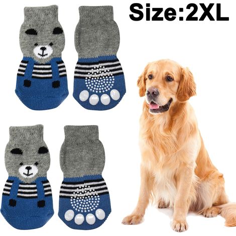 Chaussettes pour chien antidérapantes avec renforts en caoutchouc, chaussettes tricotées avec semelles adhérentes, protection des pattes pour chien d'intérieur, lot de 4 (1/5)