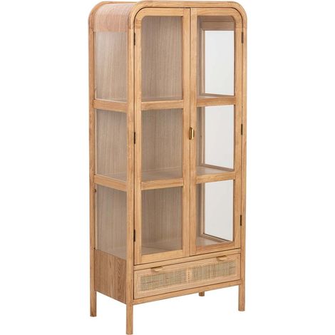 Vitrina de madera y ratán marrón 72x40.5x160h cm