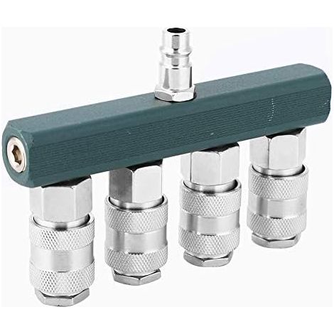 Répartiteur de Tuyau d'air à 4 Voies, Distributeur Pneumatique Répartiteur de Tuyau d'air à Collecteur à Connexion Rapide à 5 Ports de Style T Raccords Pneumatiques de Coupleur de Tuyau