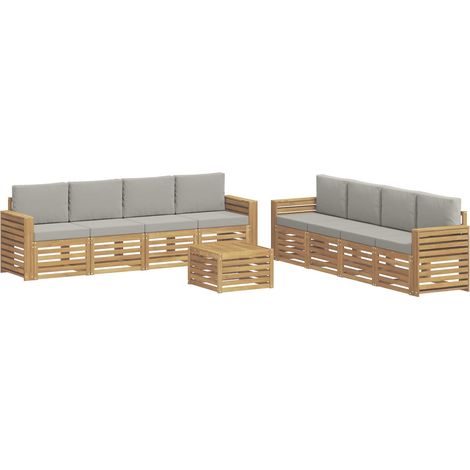 Set di divani da esterno 9 pz Bianco e Grigio Chiaro Poliestere vidaXL (1/5)