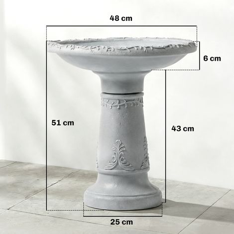 Bain d'oiseaux en résine pour extérieur, 51 cm de diamètre, aspect pierre, mangeoire à oiseaux sur pied, gris (1/5)