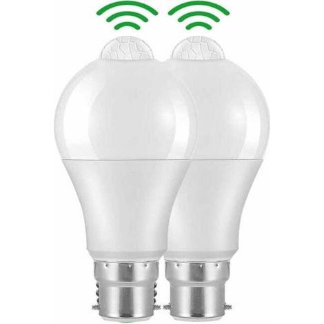 B22 Bayonet LED Motion Sensor Bulb, 12W, 1020lm, Cool White 6000K, CIR 85, IP42 Waterproof Energy Saving, Non-Dimmable