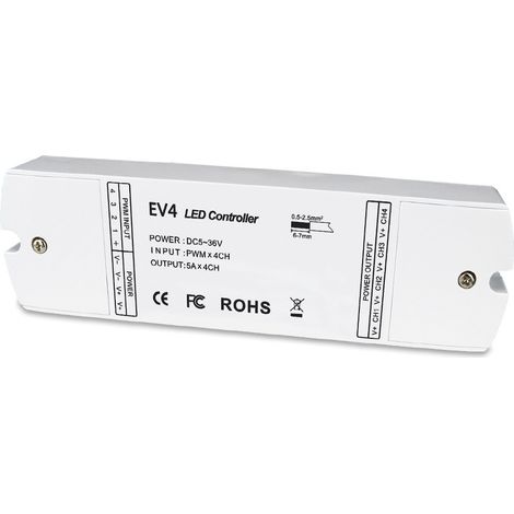 Amplificateur de signal à tension constante à quatre canaux PWM, prolongateur de puissance monochrome/température de couleur/RVB/RVBW EV4