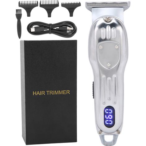 Écran LCD Tondeuse à Cheveux Vintage Électrique pour Coiffure et Finition Argentée (1/5)