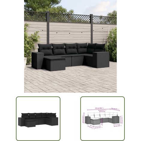 The Living Store Salon de jardin 6 pcs avec coussins noir résine tressée - Ensemble Salon De Jardin - Meuble Extérieur - Jardin Design - Mobilier De Jardin - Chaise Longue (1/3)